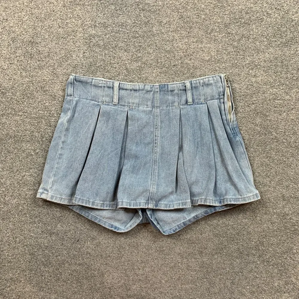 Altard State Skort Womens L Large Denim Pleated Side Zipper Flared Skater